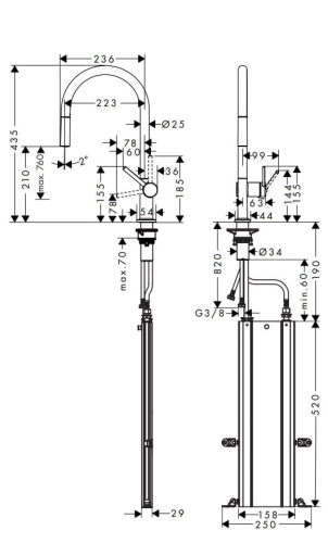 HansGrohe Talis M54 ComfortZone 210 bateria zlewozmywakowa z wyciąganą wylewką, czarny mat 72803670