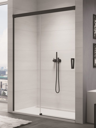 Sanswiss Cadura Black Line drzwi przesuwne dwuczęściowe 100cm(96,5-101,5cm), lewe, profil czarny mat, szkło bezbarwne CAS2G1000607