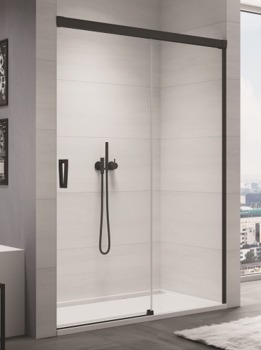 Sanswiss Cadura Black Line drzwi przesuwne dwuczęściowe 130cm, prawe, profil czarny mat, szkło bezbarwne CAS2D1300607