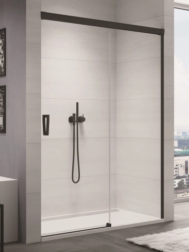 Sanswiss Cadura Black Line drzwi przesuwne dwuczęściowe 180cm, prawe, profil czarny mat, szkło bezbarwne CAS2D1800607
