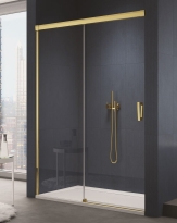 RONAL Cadura Gold Line drzwi przesuwne dwuczęściowe 130cm(126,4-130,9cm), lewe, profil złoty, szkło bezbarwne CAS2G1301207