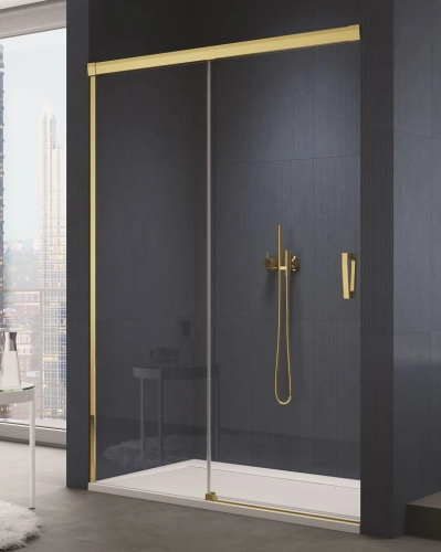 Sanswiss Cadura Gold Line drzwi przesuwne dwuczęściowe 170cm, lewe, profil złoty, szkło bezbarwne CAS2G1701207