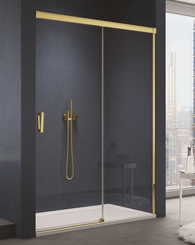 Sanswiss Cadura Gold Line drzwi przesuwne dwuczęściowe 150cm, prawe, profil złoty, szkło bezbarwne CAS2D1501207