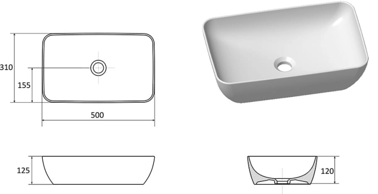 Ravak UNI 500 R SLIM umywalka ceramiczna 50x31cm XJX01150001