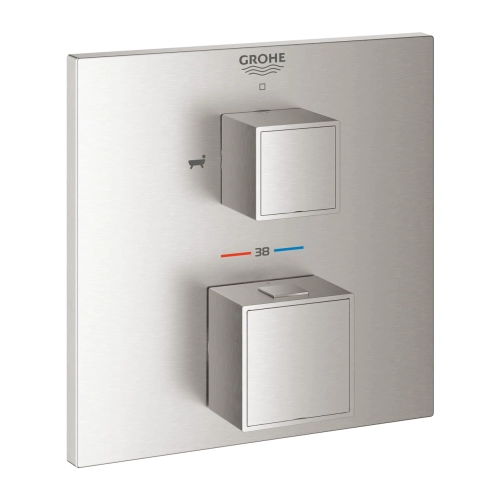 Grohe Grohtherm Cube bateria termostatyczna wannowa do obsługi dwóch wyjść, element zewnętrzny, stal nierdzewna 24155DC0