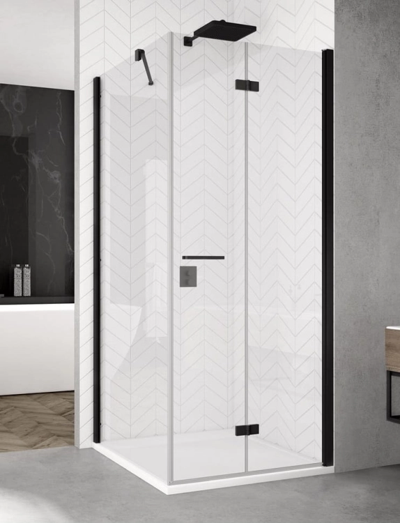 Sanswiss Solino black kabina prostokątna 120x90cm prawa, drzwi składane, profil czarny mat, szkło bezbarwne SOLF1D1200SOLT109000607