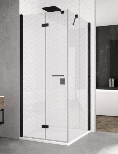 Sanswiss Solino black kabina prostokątna 120x90cm lewa, drzwi składane, profil czarny mat, szkło bezbarwne SOLF1G1200SOLT109000607