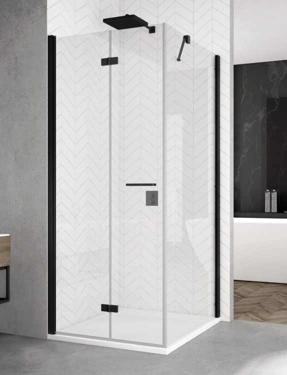Sanswiss Solino black kabina prostokątna 120x90cm lewa, drzwi składane, profil czarny mat, szkło bezbarwne SOLF1G1200SOLT109000607