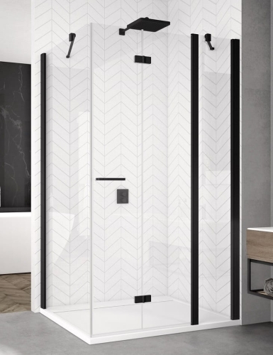 Sanswiss Solino black kabina prostokątna 120x90cm prawa, drzwi składane ze ścianką stałą w linii, profil czarny mat, szkło bezbarwne SOLF13D1200SOLT109000607