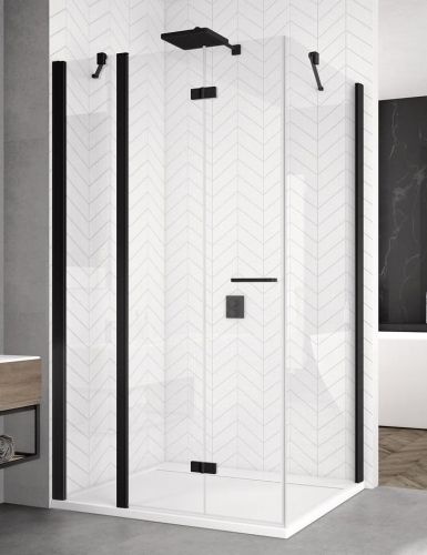 Sanswiss Solino black kabina prostokątna 120x90cm lewa, drzwi składane ze ścianką stałą w linii, profil czarny mat, szkło bezbarwne SOLF13G1200SOLT109000607
