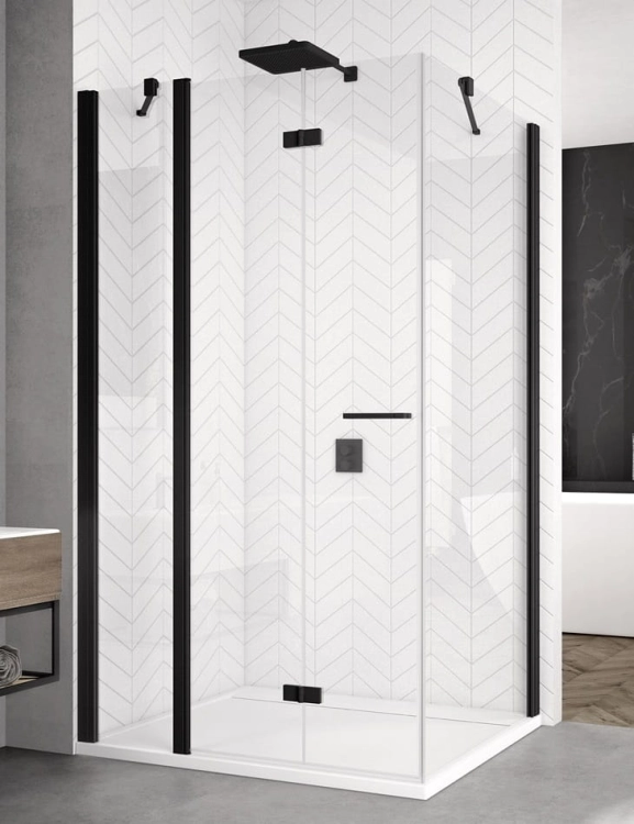 Sanswiss Solino black kabina prostokątna 120x90cm lewa, drzwi składane ze ścianką stałą w linii, profil czarny mat, szkło bezbarwne SOLF13G1200SOLT109000607