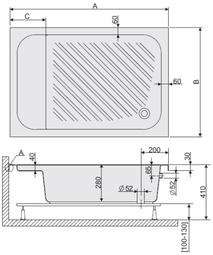Sanplast Classic brodzik prostokątny Bzs/Cl 80x120x28+STB 615-010-0540-01-000