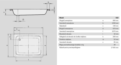 Kaldewei Sanidusch brodzik prostokątny 80x120x14cm model 552 4483.0001.0001
