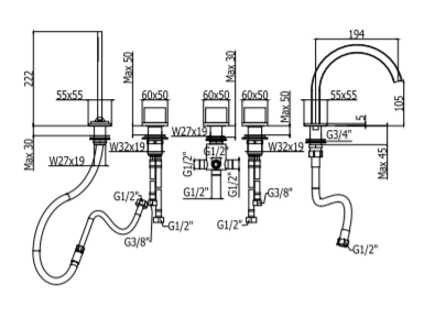 Paffoni Level Piatta bateria wannowa 5-otw. LEP044CR