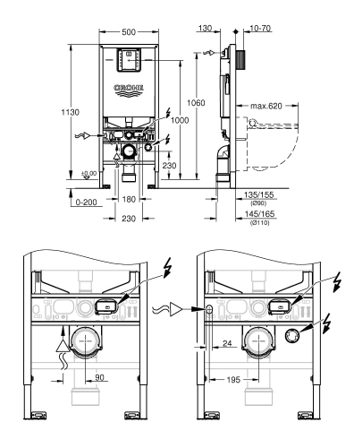 Grohe Rapid SLX stelaż do miski podwieszanej h-113cm, ze zintegrowanym przyłączem do toalety myjącej 39596000