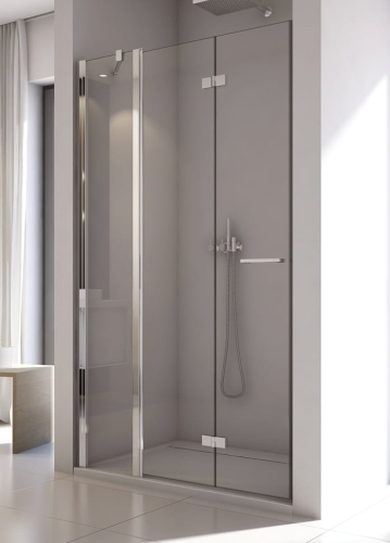 Sanswiss Solino drzwi wnękowe łamane ze ścianką w lini, lewe 140cm (138-140 cm) profil srebrny połysk, szkło bezbarwne SOLF13G1405007VSOL50