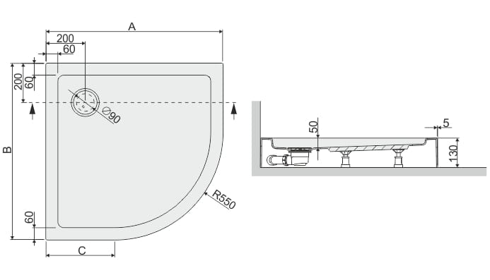 Sanplast Free Line brodzik półokrągły BPza/FREE 90x90x5 615-040-1730-01-000