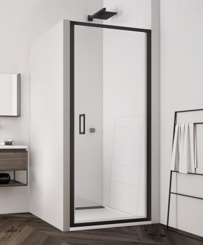 Sanswiss Top-Line S black , drzwi wahadłowe jednoskrzydłowe 75cm(72,5-77,5cm), profile czarny mat, szkło bezbarwne TLSP0750607