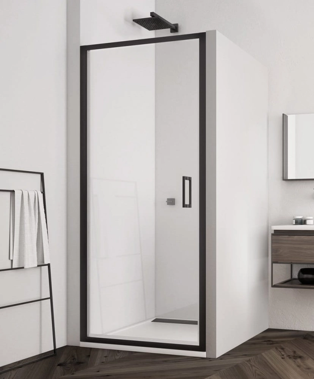 Sanswiss Top-Line S black , drzwi wahadłowe jednoskrzydłowe 90cm(87,5-92,5cm), profile czarny mat, szkło bezbarwne TLSP0900607