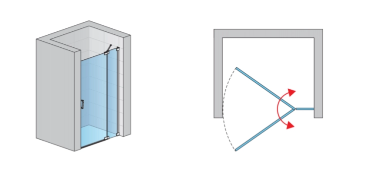 Sanswiss Cadura drzwi wahadłowe  wnękowe z elementem stałym w linii  100cm(97,5-100,5cm), prawe, profil złoty, szkło bezbarwne CA13D1001207+V2.CA.12
