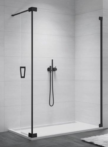 Sanswiss Walk-In Cadura wolnostojąca ścianka stała z elementem ruchomym 100+44cm, prawa, profil czarny mat, szkło bezbarwne CADUOD1000607