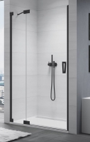 Sanswiss Cadura drzwi wahadłowe  wnękowe z elementem stałym w linii  75cm(72,5-75,5cm), lewe profil czarny mat, szkło bezbarwne CA13G0750607+V2.CA.06