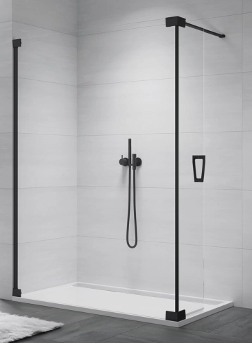 Sanswiss Walk-In Cadura wolnostojąca ścianka stała z elementem ruchomym 100+44cm, lewa, profil czarny mat, szkło bezbarwne CADUOG1000607