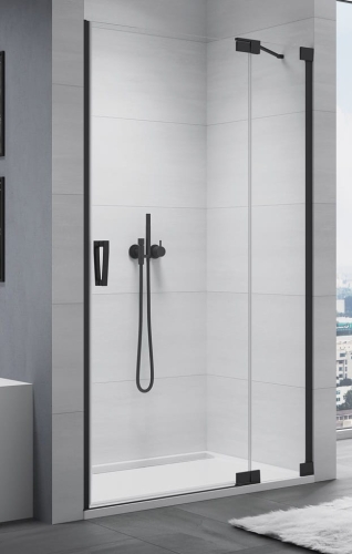 Sanswiss Cadura drzwi wahadłowe  wnękowe z elementem stałym w linii  80cm(77,5-80,5cm), prawe profil czarny mat, szkło bezbarwne CA13D0800607+V2.CA.06