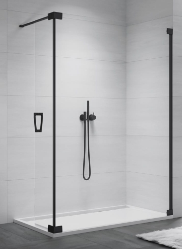 Sanswiss Walk-In Cadura wolnostojąca ścianka stała z elementem ruchomym 140+44cm, prawa, profil czarny mat, szkło bezbarwne CADUOD1400607