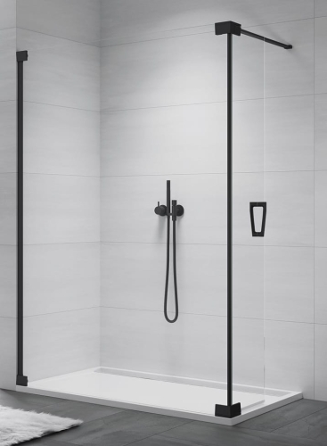 Sanswiss Walk-In Cadura wolnostojąca ścianka stała z elementem ruchomym 140+44cm, lewa, profil czarny mat, szkło bezbarwne CADUOG1400607