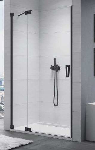 Sanswiss Cadura drzwi wahadłowe  wnękowe z elementem stałym w linii  90cm (87,5-90,5cm), lewe profil czarny mat, szkło bezbarwne CA13G0900607+V2.CA.06