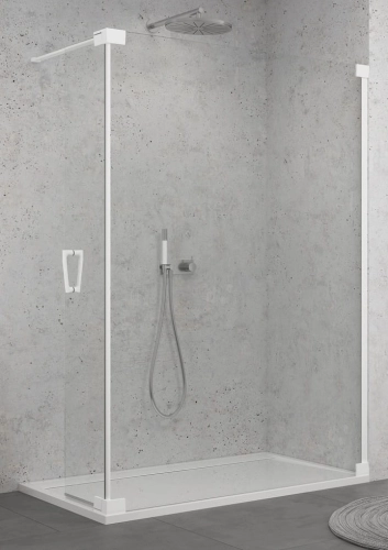 Sanswiss Walk-In Cadura wolnostojąca ścianka stała z elementem ruchomym 100+44cm, prawa, profil biały mat, szkło bezbarwne CADUOD1000907