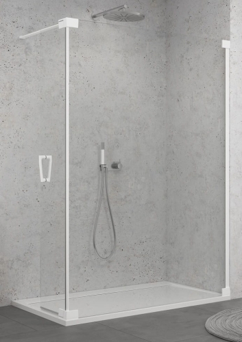 Sanswiss Walk-In Cadura wolnostojąca ścianka stała z elementem ruchomym 140+44cm, prawa, profil biały mat, szkło bezbarwne CADUOD1400907