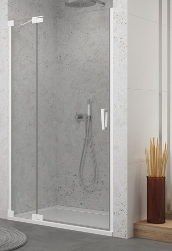 Sanswiss Cadura drzwi wahadłowe wnękowe z elementem stałym w linii 75cm (72,5-75,5cm), lewe profil biały mat, szkło bezbarwne CA13G0750907+V2.CA.09