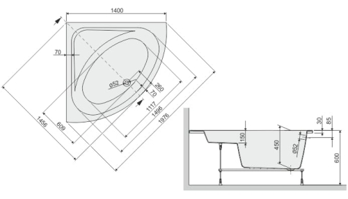Sanplast Free Line wanna symetryczna WS/FREE 140x140+STW 610-040-0331-01-000