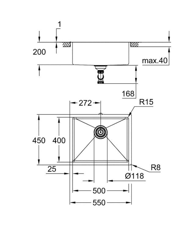 Grohe K700 zlewozmywak podblatowy/wpuszczny w blat 55x45cm, stal szlachetna 31574SD1