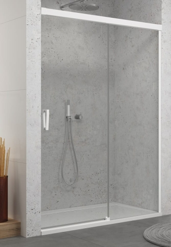 Sanswiss Cadura White Line drzwi przesuwne dwuczęściowe 170cm (166,5-171,5cm), prawe, profil biały mat, szkło bezbarwne CAS2D1700907