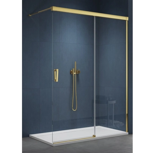 Sanswiss Walk-In Cadura ścianka wolnostojąca dwuczęściowa z elementem przesuwnym 110cm, prawa, profil złoty, szkło bezbarwne CAW2D1101207
