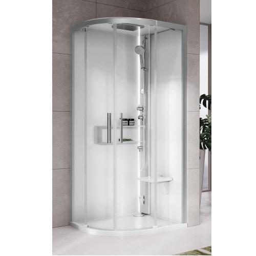Novellini Glax 2 2.0 R90 Silver kabina masażowo-parowa półokrągła 90x90cm, system Hammam G22R90T5-1BB