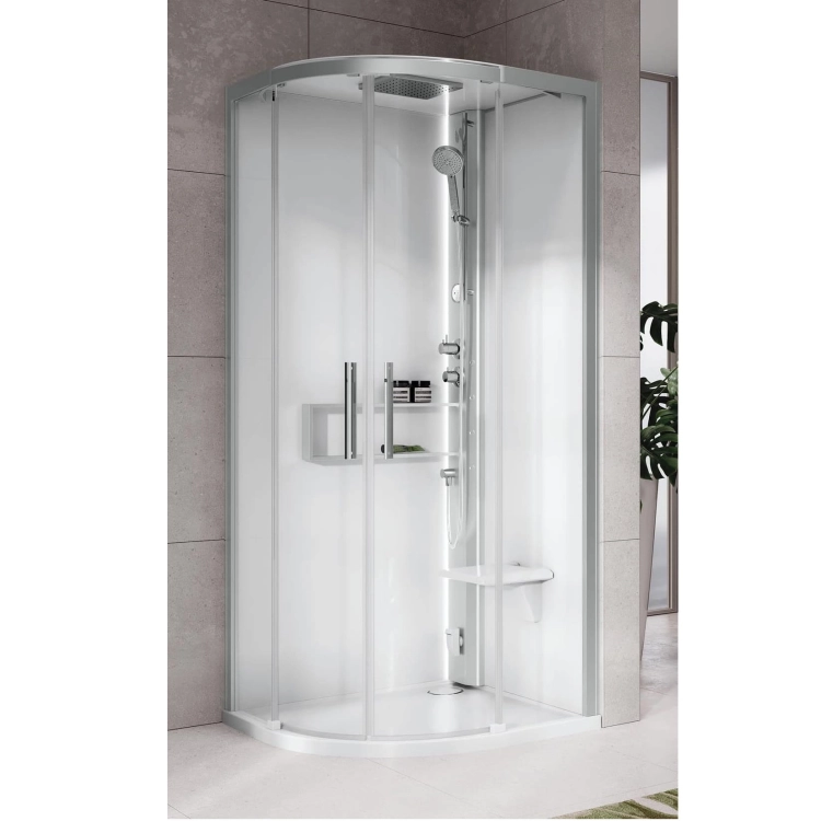Novellini Glax 2 2.0 R90 Silver kabina masażowo-parowa półokrągła 90x90cm, system Hammam G22R90T5-1BB