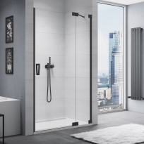Sanswiss Cadura drzwi wahadłowe  wnękowe z elementem stałym w linii  110cm(107,5-110,5cm), prawe profil czarny mat, szkło bezbarwne CA13D1100607+V2.CA.06