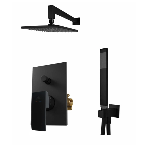 Paffoni Elle Black zestaw prysznicowy podtynkowy z deszczownicą 20x20cm, czarny mat EL015ZSC3A.NO