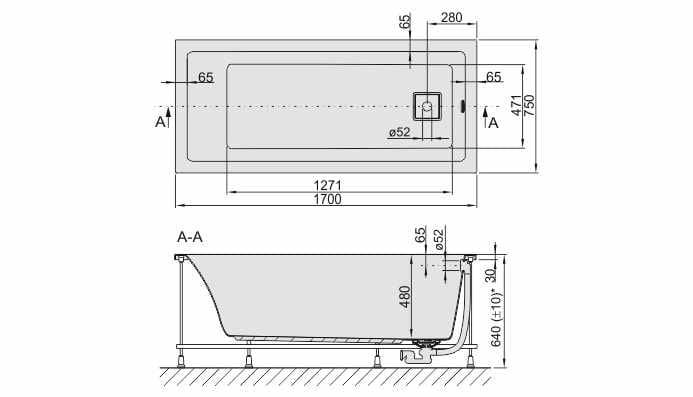Sanplast Space Line wanna prostokątna WP/SPACE 75x170+SP 610-100-0160-01-000