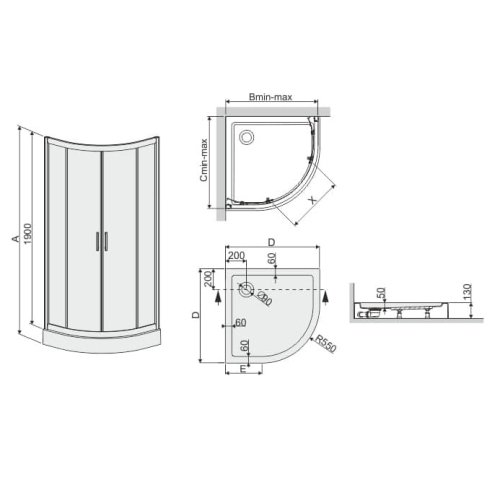 Sanplast TX5b kabina półokrągła 90 cm KP4/TX5b-90+BPza, szkło wzór W15, profile srebrny mat, z brodzikiem 602-271-0262-39-231