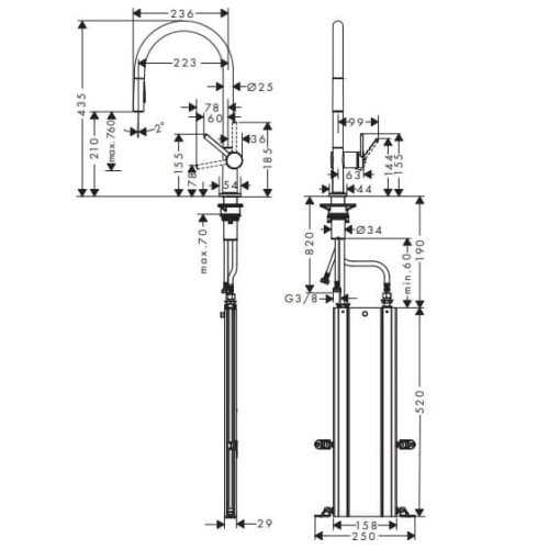 HansGrohe Talis M54 ComfortZone 210 bateria zlewozmywakowa z wyciąganą wylewką, 2 Jet, czarny mat 72801670.jpg