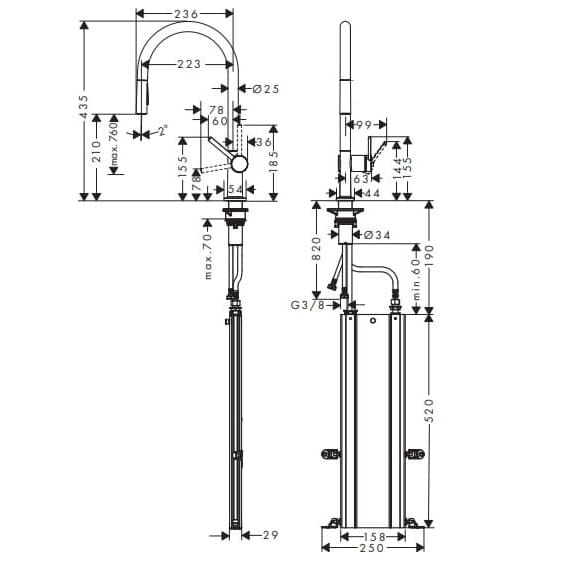 HansGrohe Talis M54 ComfortZone 210 bateria zlewozmywakowa z wyciąganą wylewką, 2 Jet, czarny mat 72801670.jpg