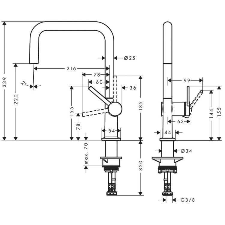 HansGrohe Talis M54 ComfortZone U 220 bateria zlewozmywakowa, czarny mat 72806670