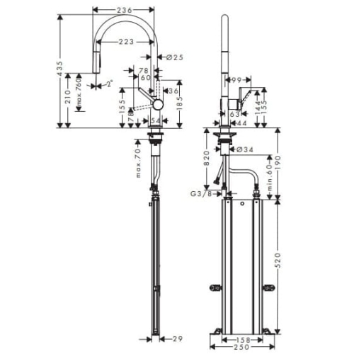 HansGrohe Talis M54 ComfortZone 210 bateria zlewozmywakowa z wyciąganą wylewką, 2 Jet, chrom 72801000
