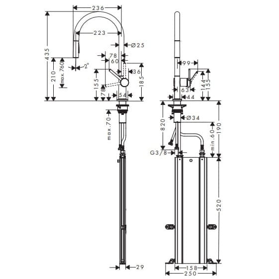 HansGrohe Talis M54 ComfortZone 210 bateria zlewozmywakowa z wyciąganą wylewką, 2 Jet, chrom 72801000