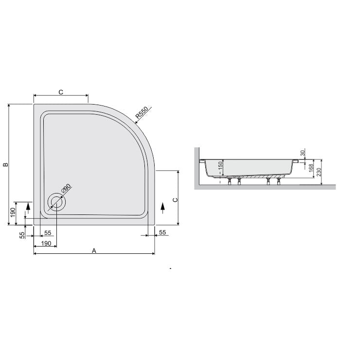 Sanplast Free Line brodzik półokrągły BP/FREE 80x80x15+STB, promień 550 615-040-2220-01-000